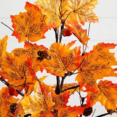 nearly natural 2-ft. Pre-Lit Artificial Autumn Maple Tree Floor Decor with Acorns & Pinecones