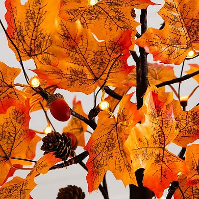 nearly natural 2-ft. Pre-Lit Artificial Autumn Maple Tree Floor Decor with Acorns & Pinecones