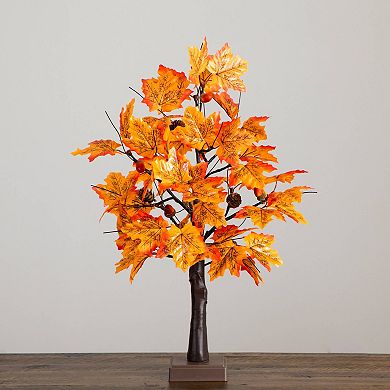 nearly natural 2-ft. Pre-Lit Artificial Autumn Maple Tree Floor Decor with Acorns & Pinecones
