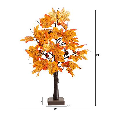 nearly natural 2-ft. Pre-Lit Artificial Autumn Maple Tree Floor Decor with Acorns & Pinecones