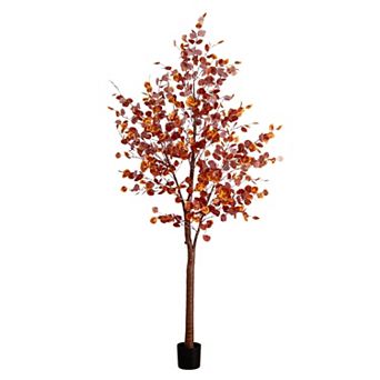 nearly natural 9-ft. Pre-Lit Artificial Eucalyptus Fall Tree Floor Decor with 700 LED Lights