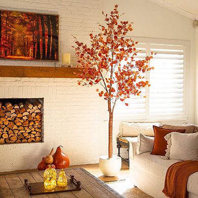 nearly natural 9-ft. Pre-Lit Artificial Eucalyptus Fall Tree Floor Decor with 700 LED Lights