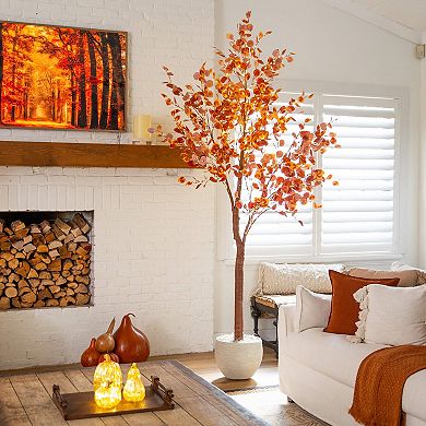 nearly natural 9-ft. Pre-Lit Artificial Eucalyptus Fall Tree Floor Decor with 700 LED Lights