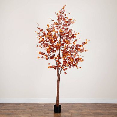 nearly natural 9-ft. Pre-Lit Artificial Eucalyptus Fall Tree Floor Decor with 700 LED Lights