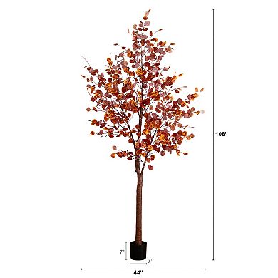 nearly natural 9-ft. Pre-Lit Artificial Eucalyptus Fall Tree Floor Decor with 700 LED Lights