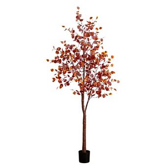 nearly natural 8-ft. Pre-Lit Artificial Grand Autumn Eucalyptus Tree Floor Decor with 540 LED Lights