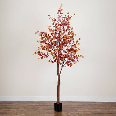 nearly natural 8-ft. Pre-Lit Artificial Grand Autumn Eucalyptus Tree Floor Decor with 540 LED Lights