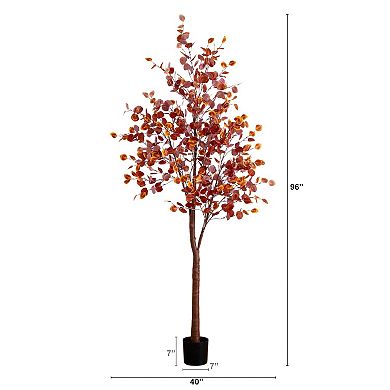 nearly natural 8-ft. Pre-Lit Artificial Grand Autumn Eucalyptus Tree Floor Decor with 540 LED Lights