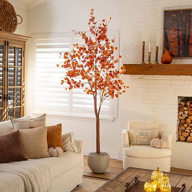 nearly natural 8-ft. Pre-Lit Artificial Grand Autumn Eucalyptus Tree Floor Decor with 540 LED Lights
