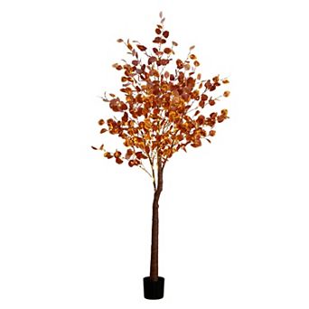 nearly natural 7-ft. Pre-Lit Artificial Eucalyptus Fall Tree Floor Decor with 420 LED Lights