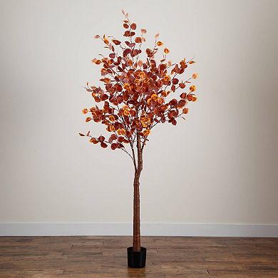 nearly natural 7-ft. Pre-Lit Artificial Eucalyptus Fall Tree Floor Decor with 420 LED Lights