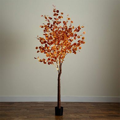 nearly natural 7-ft. Pre-Lit Artificial Eucalyptus Fall Tree Floor Decor with 420 LED Lights