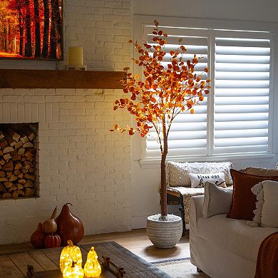 nearly natural 7-ft. Pre-Lit Artificial Eucalyptus Fall Tree Floor Decor with 420 LED Lights