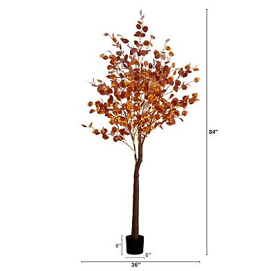 nearly natural 7-ft. Pre-Lit Artificial Eucalyptus Fall Tree Floor Decor with 420 LED Lights