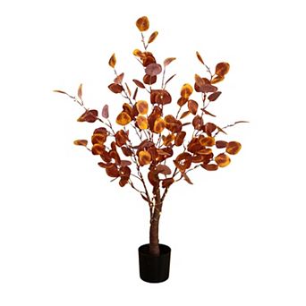 nearly natural 3-ft. Pre-Lit Artificial Eucalyptus Fall Tree Floor Decor with 80 LED Lights