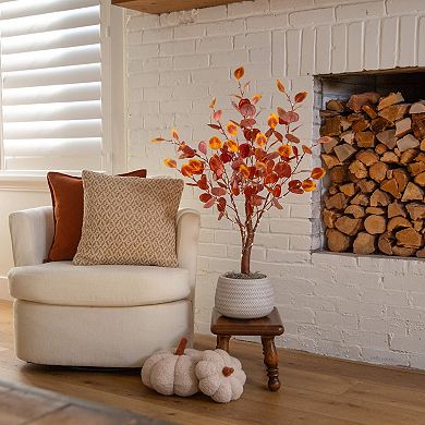 nearly natural 3-ft. Pre-Lit Artificial Eucalyptus Fall Tree Floor Decor with 80 LED Lights