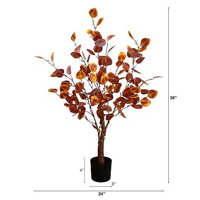 nearly natural 3-ft. Pre-Lit Artificial Eucalyptus Fall Tree Floor Decor with 80 LED Lights