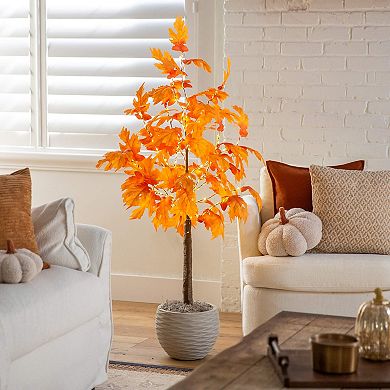 nearly natural 4-ft. Pre-Lit Artificial Autumn Maple Tree Floor Decor with 180 LED Lights