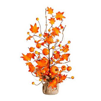nearly natural 18-Inch Pre-Lit Artificial Maple Tree Table Decor with Pumpkin Ornaments & LED Lights