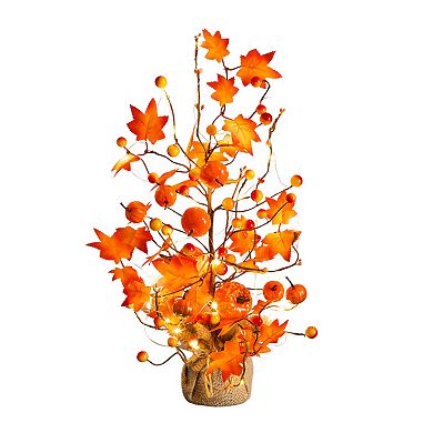 nearly natural 18-Inch Pre-Lit Artificial Maple Tree Table Decor with Pumpkin Ornaments & LED Lights