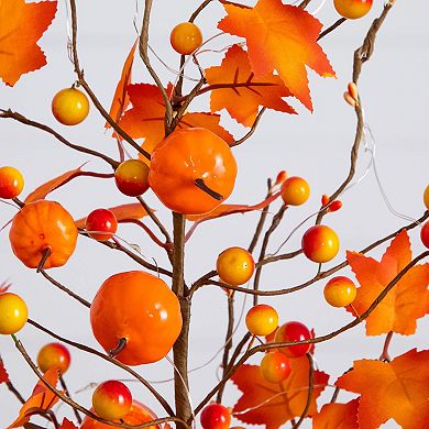 nearly natural 18-Inch Pre-Lit Artificial Maple Tree Table Decor with Pumpkin Ornaments & LED Lights