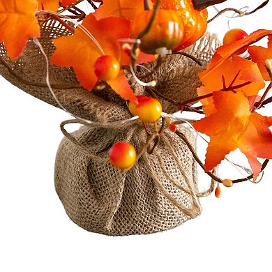nearly natural 18-Inch Pre-Lit Artificial Maple Tree Table Decor with Pumpkin Ornaments & LED Lights