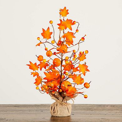 nearly natural 18-Inch Pre-Lit Artificial Maple Tree Table Decor with Pumpkin Ornaments & LED Lights