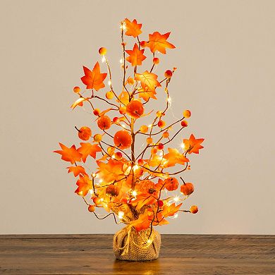 nearly natural 18-Inch Pre-Lit Artificial Maple Tree Table Decor with Pumpkin Ornaments & LED Lights