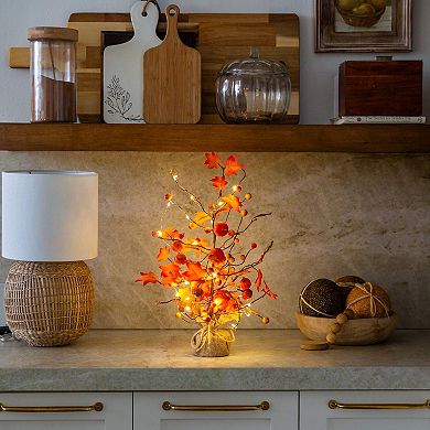 nearly natural 18-Inch Pre-Lit Artificial Maple Tree Table Decor with Pumpkin Ornaments & LED Lights