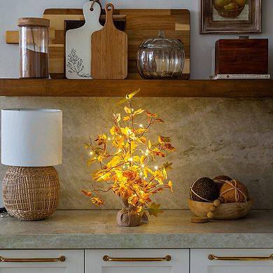 nearly natural 18-Inch Pre-Lit Artificial Autumn Maple Tree Table Decor with LED String Lights