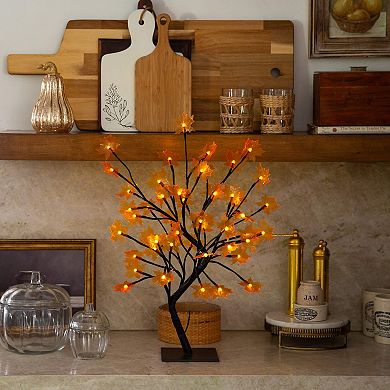 nearly natural 18-Inch Pre-Lit Artificial Maple Fall Tree Table Decor with 48 LED Lights