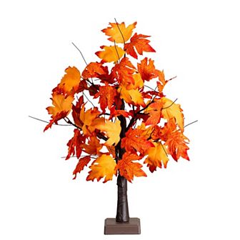 nearly natural 2-ft. Pre-Lit Artificial Dark Orange Autumn Maple Tree with 24 LED Lights
