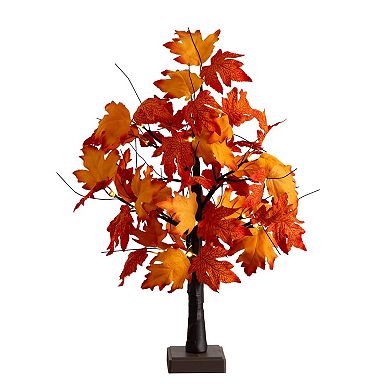 nearly natural 2-ft. Pre-Lit Artificial Dark Orange Autumn Maple Tree with 24 LED Lights