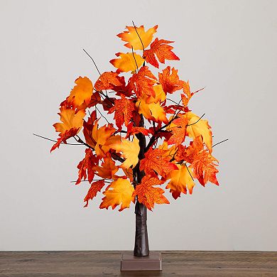 nearly natural 2-ft. Pre-Lit Artificial Dark Orange Autumn Maple Tree with 24 LED Lights