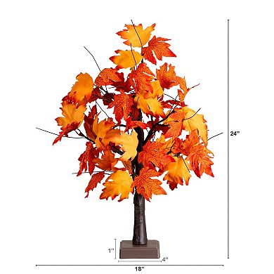 nearly natural 2-ft. Pre-Lit Artificial Dark Orange Autumn Maple Tree with 24 LED Lights