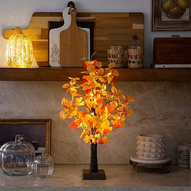 nearly natural 21-Inch Pre-Lit Artificial Eucalyptus Fall Tree with 50 LED Lights