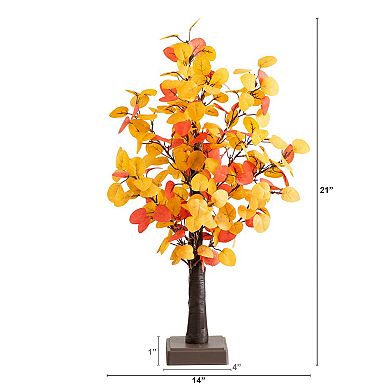 nearly natural 21-Inch Pre-Lit Artificial Eucalyptus Fall Tree with 50 LED Lights