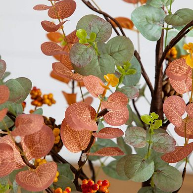 nearly natural 4-ft. Pre-Lit Artificial Eucalyptus Fall Tree with Pinecones & Berries