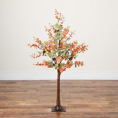 nearly natural 4-ft. Pre-Lit Artificial Eucalyptus Fall Tree with Pinecones & Berries