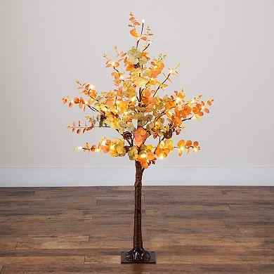 nearly natural 4-ft. Pre-Lit Artificial Eucalyptus Fall Tree with Pinecones & Berries