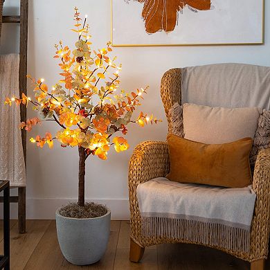nearly natural 4-ft. Pre-Lit Artificial Eucalyptus Fall Tree with Pinecones & Berries