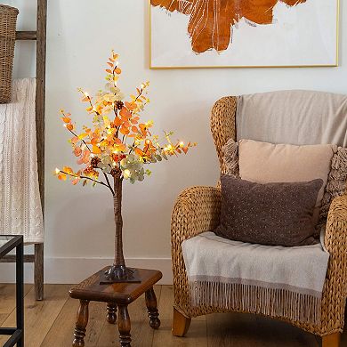 nearly natural 3-ft. Pre-Lit Artificial Eucalyptus Fall Tree with Pinecones & Berries