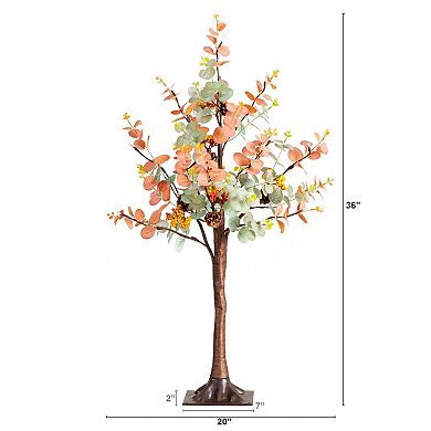 nearly natural 3-ft. Pre-Lit Artificial Eucalyptus Fall Tree with Pinecones & Berries
