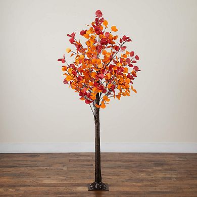 nearly natural 6-ft. Pre-Lit Artificial Eucalyptus Fall Tree with 420 LED Lights