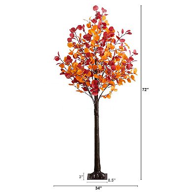 nearly natural 6-ft. Pre-Lit Artificial Eucalyptus Fall Tree with 420 LED Lights