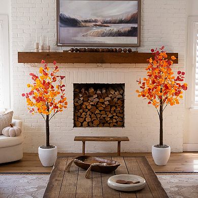 nearly natural 6-ft. Pre-Lit Artificial Eucalyptus Fall Tree with 420 LED Lights