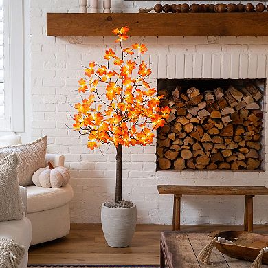 nearly natural 5-ft. Pre-Lit Minimalist Artificial Autumn Maple Tree with 96 LED Lights