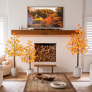 nearly natural 4-ft. Pre-Lit Minimalist Artificial Autumn Maple Tree with LED Lights
