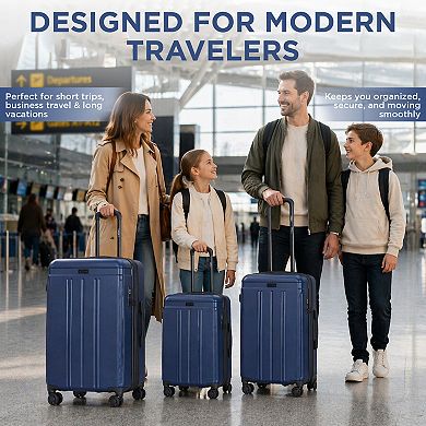 IZOD 3-Piece Lightweight ABS Hard Shell Spinner Telescopic Handle Luggage Set