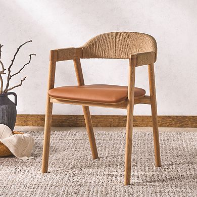 Safavieh Eamon Dining Chair with Upholstered Seat and Natural Wood Frame
